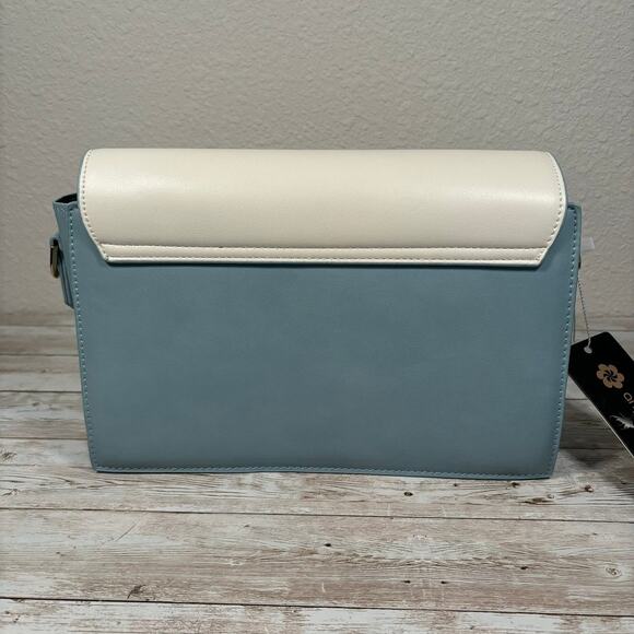 Angel Kiss Purse 10" Blue Leather Structured Colorblock Crossbody Shoulder Strap - Picture 3 of 11